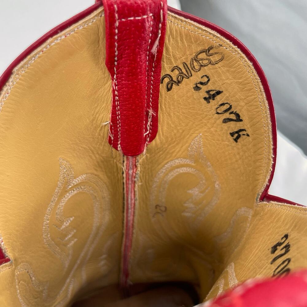 Rios of Mercedes Red Western Ostrich Orange Leather Square Toe Cowboy Boots 7B - Picture 16 of 16